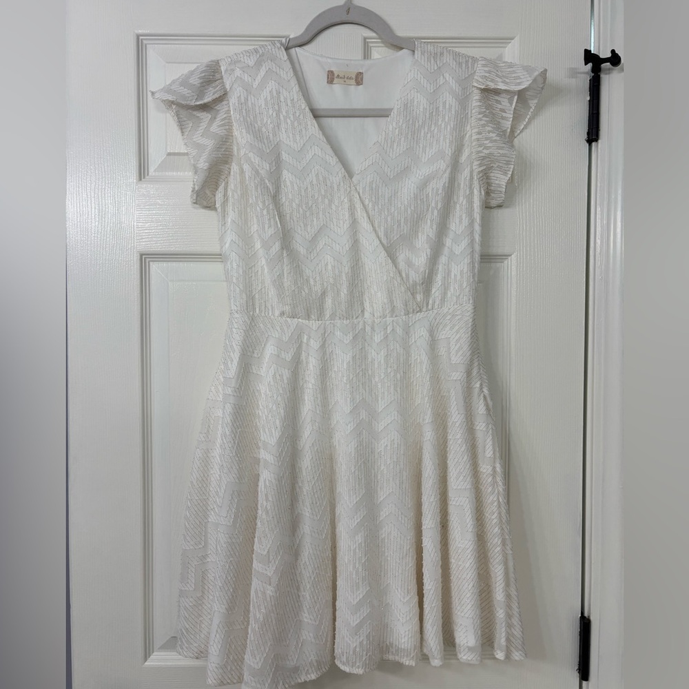 Altar'd State Cream A-Line Mini Dress with Flutter Sleeves